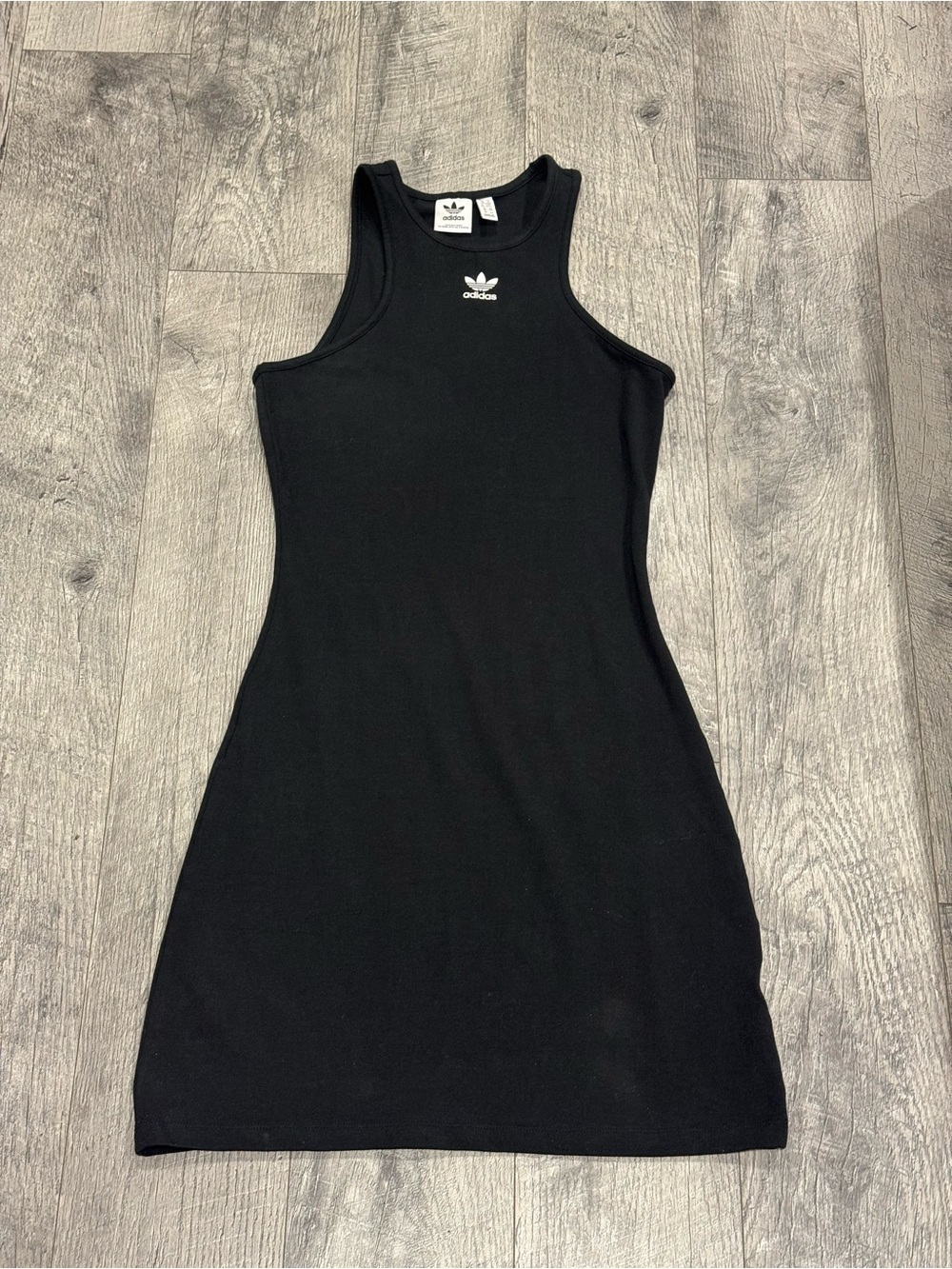 adidas Originals Black Logo Knit Cotton Stretch Round Neck Tank Dress S